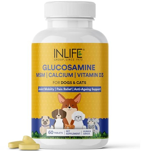 INLIFE Glucosamine Tablets for Dogs & Cats | with MSM Calcium & Vitamin D3 | Cartilage, Bone & Joint Health Supplement - 60 Tablets