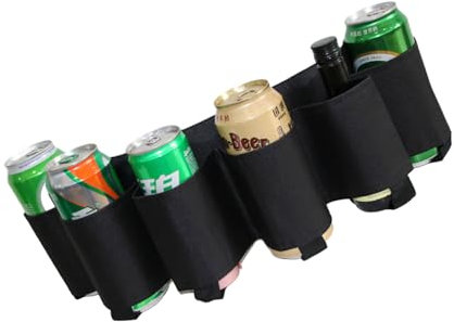 Confezione da 6 fondine per birra e birra, porta bevande, per donne e uomini, regolabile, per picnic, birra, marsupio impermeabile, Nero