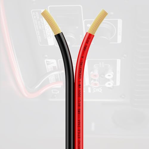 30,48 Meter 2x1,5 mm² Lautsprecherkabel/reines Kupfer Boxenkabel 2 adrige PVC Litze Elektrischer Draht rot/schwarz for LED Lampen/Audio Speaker Kabel/Heimwerker/Stereoanlage Meterware