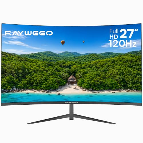 Raywego 27 Inch Curved Monitor, 120Hz FHD 1080P, 1800R