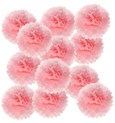 PATIKIL 12pcs Flores de Papel, Pompones de Seda Decoración de Fiesta Carnaval Flor Abeja Bolas para Fiestas Boda Despedida de Soltera Cumpleaños Manualidad DIY, 20cm, Rosa Claro