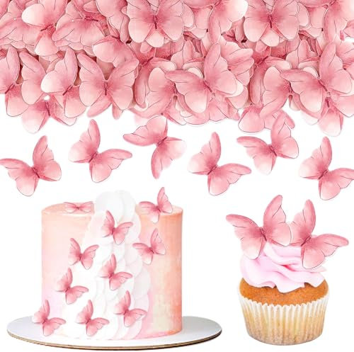 48Pcs Gâteau De Papillon Comestible Toppers 3D Rose Décoration De Gâteau De Papillon Comestible Choix Mariage Fête De Douche De Bébé Anniversaire De Mariage Fête d’Anniversaire Décoration De Cupcake