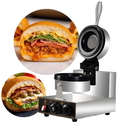 XSDAJSD Máquina Comercial para Hacer Hamburguesas UFO Antiadherente, Prensa para sándwiches con calefacción de Doble Cara, máquina para Hacer Waffles, Hamburguesas y Helados, 110 V