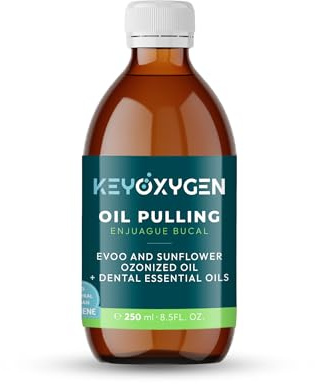 Keyoxygen Ozonated Pulling Oil for Teeth and Gums | Ozone Infused Organic Extra Virgin Olive and Sunflower Oils with Dental Essential Oils | Fluoride-Free Mouthwash for Adults, 8.5 fl. oz.