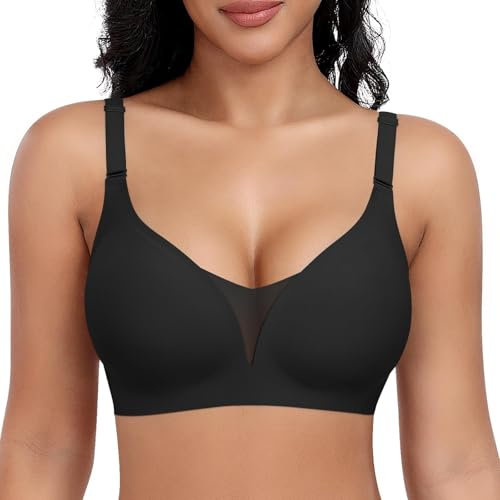 Ladies Tops for Women UK Womens Seamless No Underwire Full Coverage Push up Bras Adjustable Straps High Support Everyday Bra Underwear Soft Wireless Zero Feel Comfortable Daily Sleep Bralettes Black