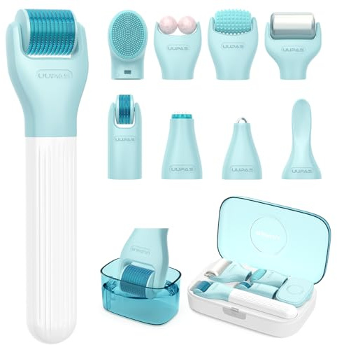 Derma Roller Set - UUPAS 10 in 1 Microneedling Roller Kit for Face, Body, Hair, Beard and Scalp - Ice Face Rollers for Women and Men with Storage Case