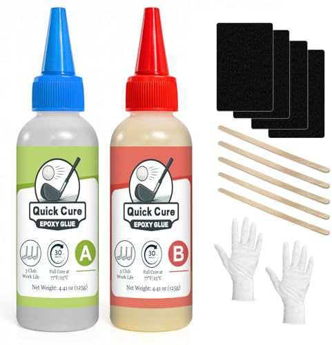 Résine époxy pour club de golf - 5 min - 125 + 125 ml - Extra dure - Convient pour toutes les têtes de clubs, pilotes, putters et fers - Compatible avec les tiges en graphite et en acier (durcissement