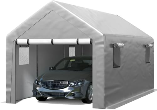 Jocoevol Carport 10x20 FT Enclosed Carport with Roll-up Windows, Portable Garage with Removable Sidewalls & Doors, Car Canopy Tent with Sandbags All-Season Tarp for Car Boat Truck Motorcycle