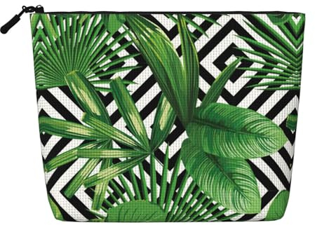 Palm Tree Tropical Plant Fake Hemp Travel Pouch for Women, Large Capacity Cosmetic Bag Daily Use Zippered Organizer