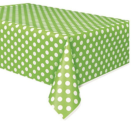Unique Party 50261 - Plastic Lime Green Polka Dot Tablecloth, 9ft x 4.5ft