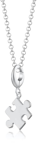 Lily Charmed Sterling Silver Jigsaw Puzzle Piece Charm Necklace with 40-45cm Silver Belcher Chain for Women. Designed in the UK