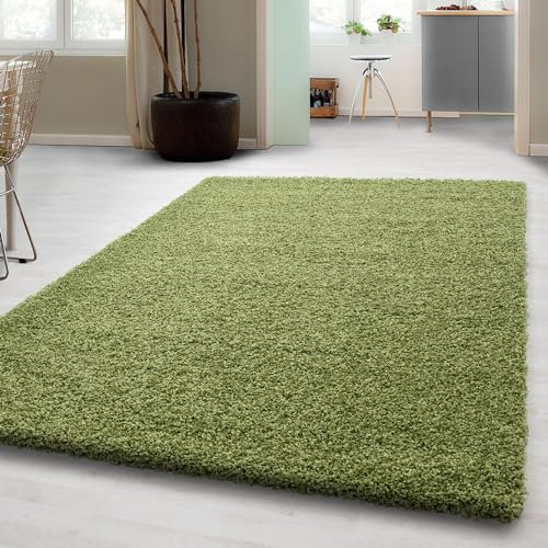 Carpetsale24 Shaggy Hochflor Teppich, 240x340 cm, Grün, weich, flauschig, modern, einfarbig, Für großzügige Wohnräume, für Wohnzimmer Schlafzimmer Flur