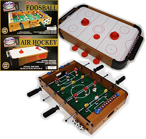 Matty's Toy Stop Deluxe 20 Wooden Table Top Air Hockey (Extra Pucks) & Foosball (Soccer) (Extra Balls) Games Gift Set Bundle - 2 Pack