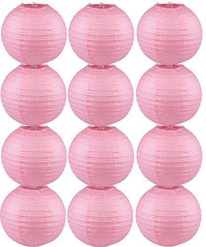 Tmade 12 PCS 12 Pink Paper Lanterns for Birthday Wedding Party Garden Home Decoration