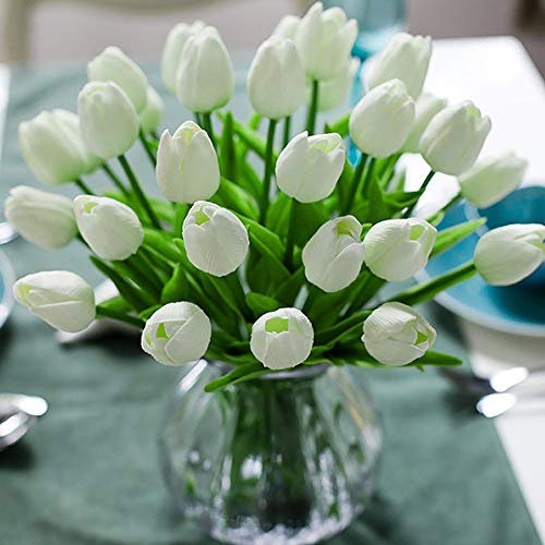 Veryhome Künstliche Blumen Gefälschte Blume Tulpe Latex Material Real Touch für Hochzeitszimmer Home Hotel Party Dekoration und DIY Decor （ Weiß - 20Stück ）