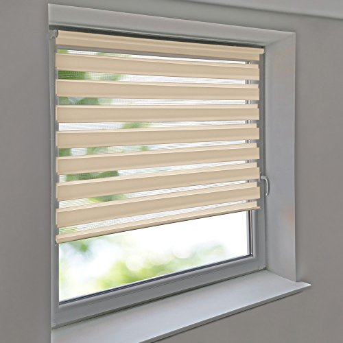 Sonnenschutz-HH - Doppelrollo Klemmfix ohne Bohren Vario Seitenzug Duorollo AUSSENMAß Breite 85 x 100 cm Höhe - Creme