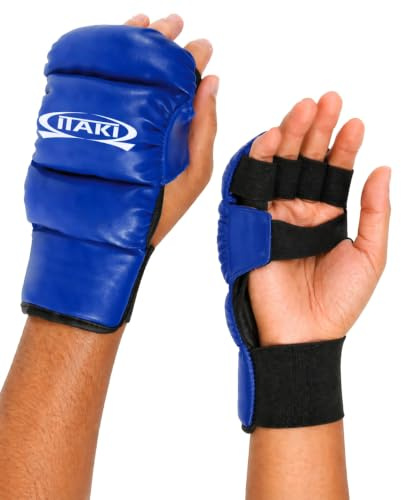 Itaki Gants de protection en cuir synthétique pour Ju Jitsu, Karate, Arts martiaux, Bleu ou rouge, Mixte, bleu, M