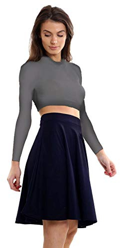 Crazy Girls Womens Plain Knee Length Ladies Soft Stretch Flared Skater Midi Skirt Red Tartan Animal Print Plus Size