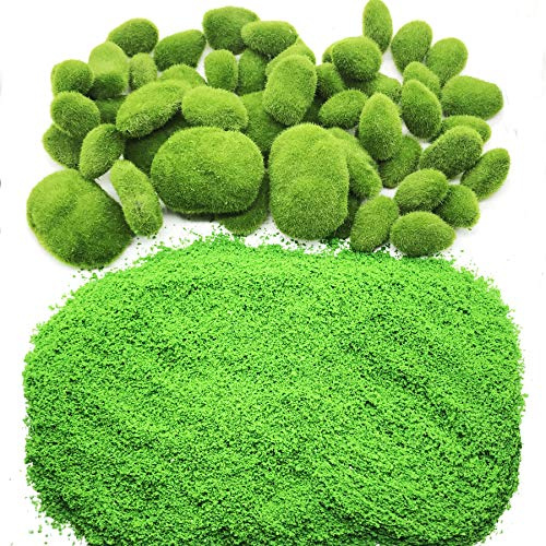 Woohome Muschio Artificiale, 50 Pz 4 Taglia Artificiale Moss Rocks Stones Verde Decorazioni Finte di Muschio per Composizioni Floreali, Giardini Fatati e Artigianato