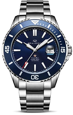 SEA-Gull Seagull Automatische Armbanduhr für Herren, Edelstahlband, 200 m, wasserdicht, mechanisch, mit Kalender, Leuchtend, Business, Freizeit, Herren, Tauchen