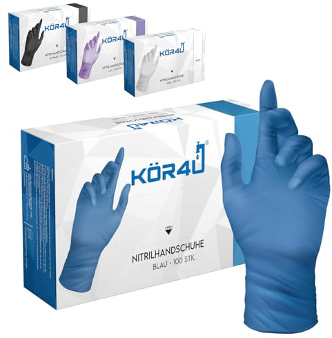 kör4u Nitrilhandschuhe, blau, L, 100 Stück, puderfrei, latexfrei, extra stark, Einweghandschuhe, Einmalhandschuhe, Lebensmittelhandschuhe
