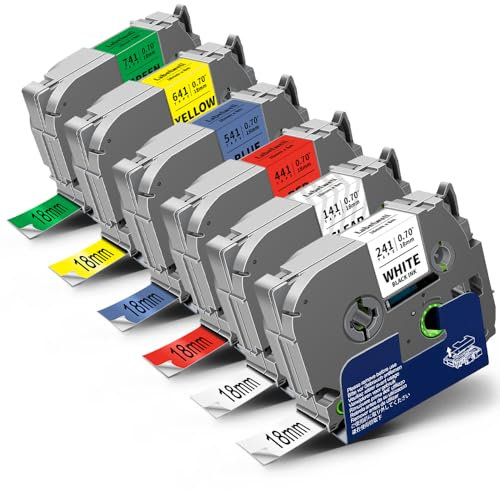 6x Labelwell kompatibel Schriftband für Brother TZ Tape 18mm TZe-241 TZe-141 TZe-441 TZe-541 TZe-641 TZe-741 für Brother Ptouch Bänder PT-D400 PT-P710BT PT-D400VP PT-D600VP PT-P750W PT-D450VP PT-P700