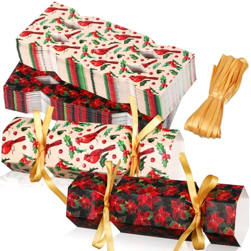 Xinnun 50 Pack Christmas Cracker Kit No Snap Xmas, Poinsettia Style