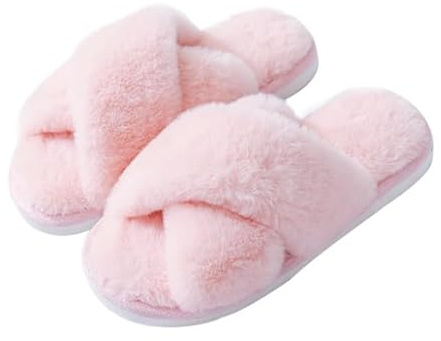 flintronic Pantoufles Moelleuses pour Femme, Pantoufles de Maison à Bande Croisée, Pantoufles en Fausse Fourrure, Pantoufles à Bou Ouvert en Fourrure, Chaussures de Maison Confortables en Peluche
