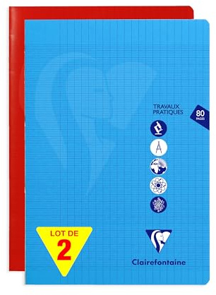 Clairefontaine 303167AMZC Un Lot de 2 Cahiers Agrafés de Travaux Pratiques Mimesys - A4 21x29,7 cm - 80 Pages Grands Carreaux 90 g et Unies Blanches 125 g - Couverture Polypro - Couleurs Aléatoires