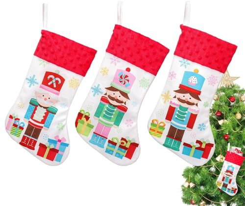 Weihnachtsstrümpfe,Nussknacker-Weihnachtsstrümpfe | 3X Weihnachts-Flanell-Nussknacker-Socken,Wiederverwendbare Weihnachtsstrümpfe, weiche Weihnachtsbaumdekorationen für Familienfeiern