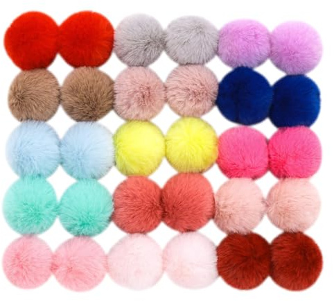 JIHUOO 30 Pcs 6 cm Faux Fur Pom Poms Fluffy Pom Pom Balls for Crafts Large Soft Pom Poms Furry Plush Pom Pom Balls Decorative Colorful Pom Poms Knitting Hat Pom Poms with Elastic Loop