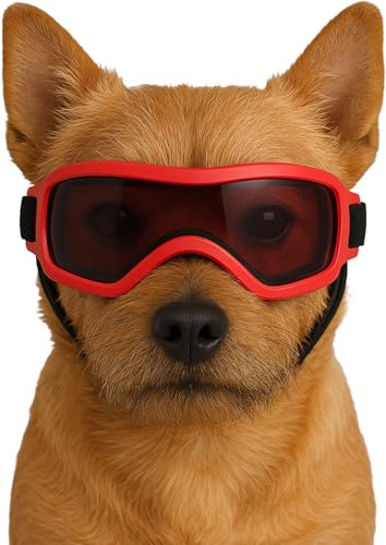 Fohuanky Gafas de sol ajustables para perros para razas pequeñas y medianas, con protección UV, para viajes, senderismo, diversión al aire libre (rojo, S)