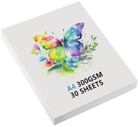 Atliberswo papel acuarela A4 300gr algodon - 30 hojas de acuarela DIN A4 21X29.7CM para acuarela, gouache, acrílico, dibujo, obras de arte DIY