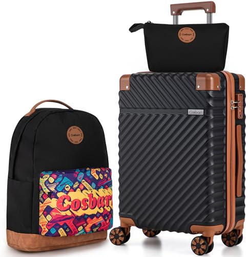 Cosbarn Carry On Luggage 22x14x9 Airline Approved,3 Piece Luggage Set