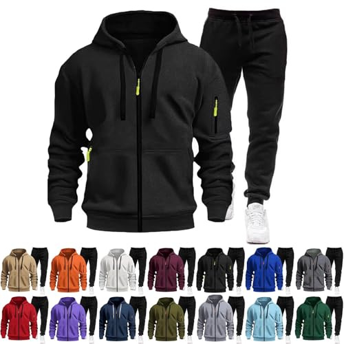 Set completo da uomo con cerniera, tuta da uomo con zip intera, felpe con cappuccio tattiche cargo affusolate pantaloni da jogging tasche con cerniera maglione in pile a contrasto superiore e