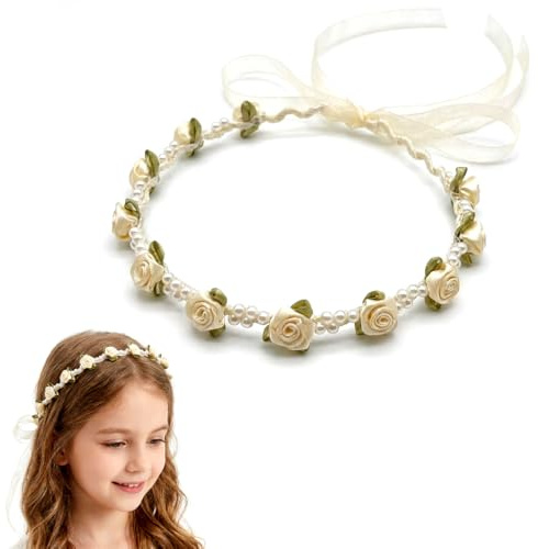KAHZOR 1 unidad Accesorio para el cabello de comunión para niñas, corona de flores de comunión, diadema niña de moda, para mujeres y niñas, niña comunion, diadema flor con cuentas de perlas