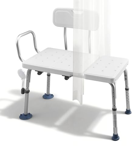 VEVOR Asiento de Bañera con Brazo y Respaldo, Silla para Bañera Altura Ajustable de 375 a 490 mm, Capacidad de 180 kg, Silla de Ducha para Adultos, Personas Mayores, Personas con Discapacidad