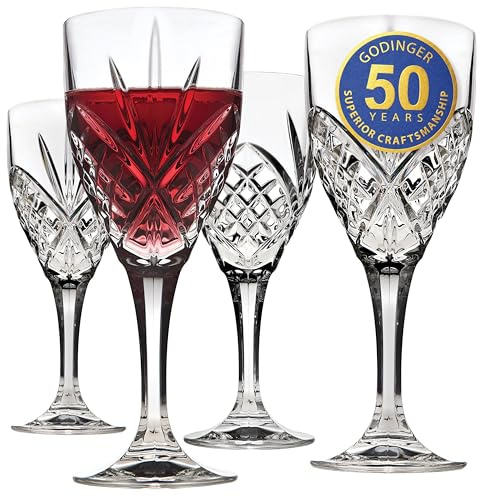 Godinger Dublin Wine Glasses, Stemmed Wine Glass Goblets, Stemmed Drinking Glasses, Glass Cups, Barware & Drinkware, 10oz Set of 4