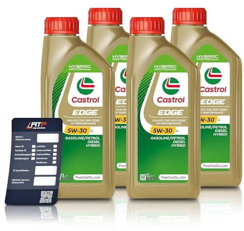 4x 1 L Liter Castrol Edge Fluid Titanium 5W-30 LL Motoröl inkl. Castrol Ölwechselanhänger