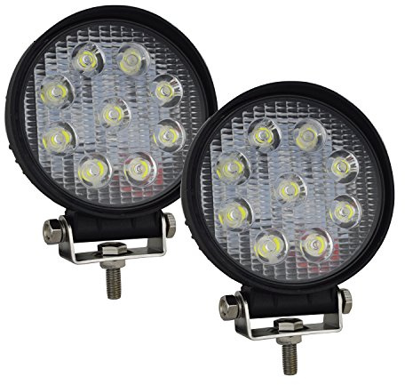 AUXTINGS 2 Piece 4 inch 27W Rond Phare de Travail Barres d'éclairage LED, Feux de Travail à Large Faisceau pour camions Tout-Terrain SUV et 4x4 Feux antibrouillard
