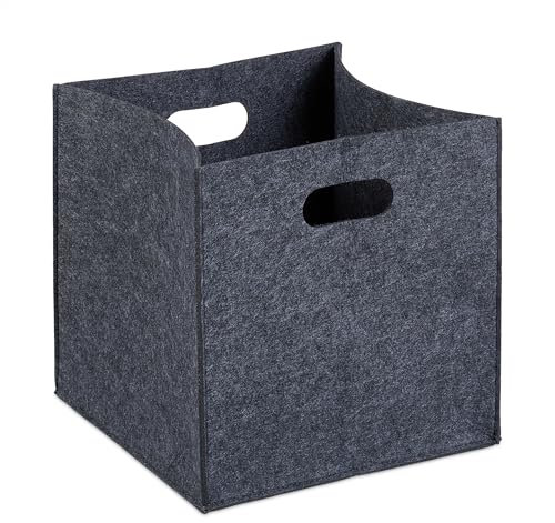 Relaxdays Bolsa para Leña con Asas XL, Fieltro, Gris Oscuro 30x30x30 cm