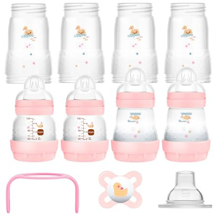 MAM Easy Start Self Sterilising Anti Colic Starter Set Girls Rose-Beige, Newborn Bottle Set and Soother, Newborn Essentials