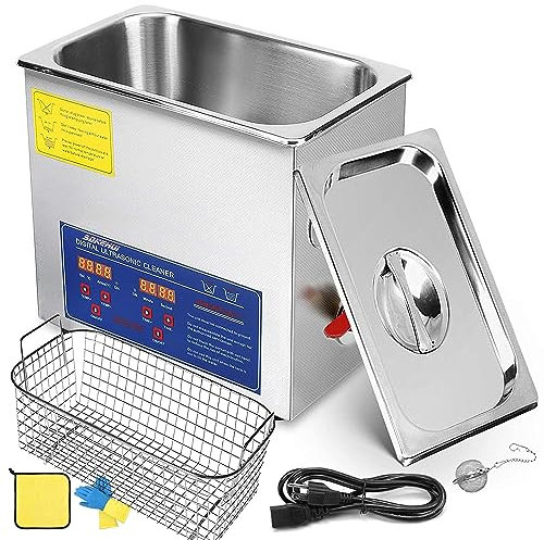 Limpiador ultrasónico, 6L Limpiador Ultrasonidos Profesional de Acero Inoxidable, Máquina de Ultrasonido con Temporizador Digital, Temperatura Ajustable, para Joyas, Relojes y Laboratorio (6L)