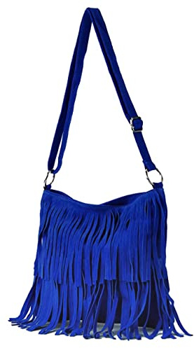 Modarno Sac à bandoulière avec franges en daim - sac bandoulière femme en daim, bleu électrique