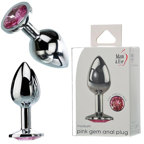 Adam & Eve Gem Medium Anal Plug, Metal Butt Plug for Women & Men, Tapered Trainer for Beginners & Advanced, Weighted Aluminum Plug for Temperature Play, Safety Flared Base, Includes Velvet Bag, 3.25