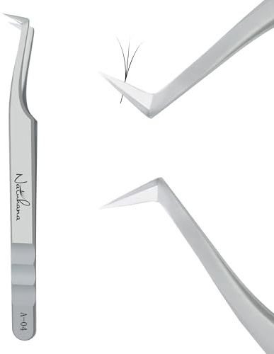 Natuhana Pinzetta Extension Ciglia Professionale in Acciaio Inossidabile di Alta Qualità Antiscivolo Punta Curva Pinzette Antistatiche Eyelash Volume Tweezer(Argento, A-04)