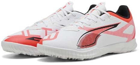 PUMA Ultra 5 Play TT, Unisex Fussballschuh, PUMA White-PUMA Black-Glowing RED,