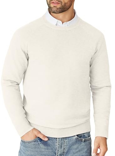 COOFANDY Jersey para Hombre Suéter Punto Fino Jerséis Cálido para Hombre Sueter Trabajo Jersey Cuello Redondo Camiseta Informal Jersey Cuello Redondo Blanco XXL