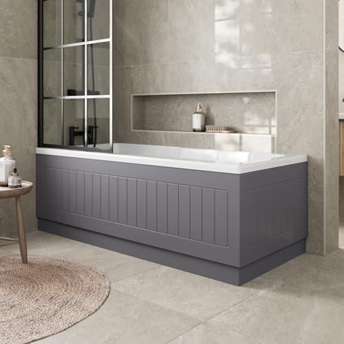 Affine® Tongue & Groove 1700mm Side Front Panel & 700mm End MDF Bath Panel | 15mm, Modern Wooden Panels for Bathroom Baths Soaking Tubs, Adjustable Plinth, Easy to Cut, Grey Gloss