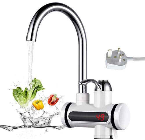 Instant Hot Water Tap, Electric Tap UK Plug, 220V 3000W Electric Hot and Cold Mixer Water Faucet with LED Digital Display for Kitchen Bathroom